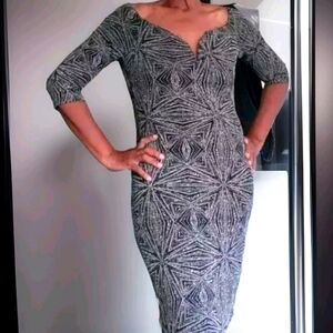 Iris Black V Neck Gold Silver Sparkle Cross Dress 1X 2X